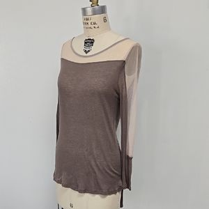 Lush Brown and Tan Asymmetrical Cut Out Blouse